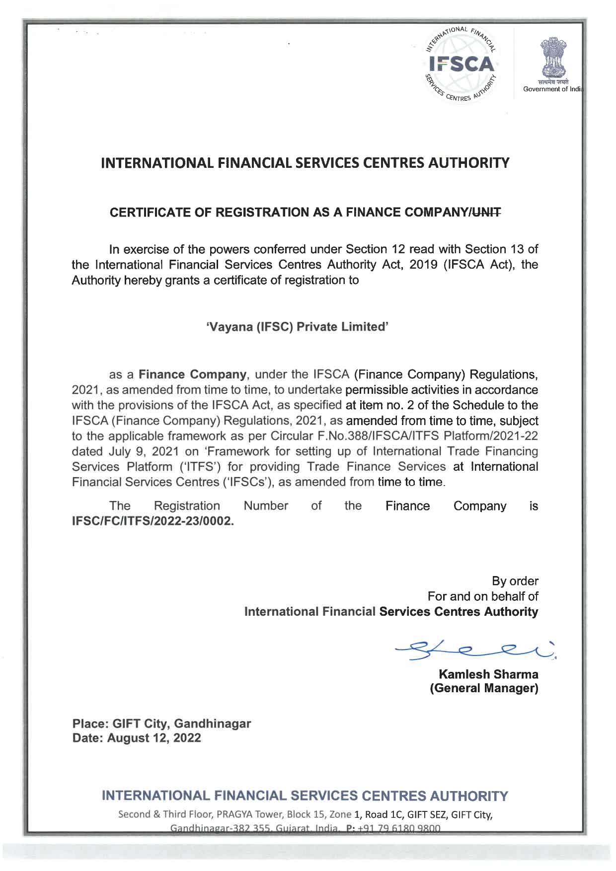 Certificate of Registration