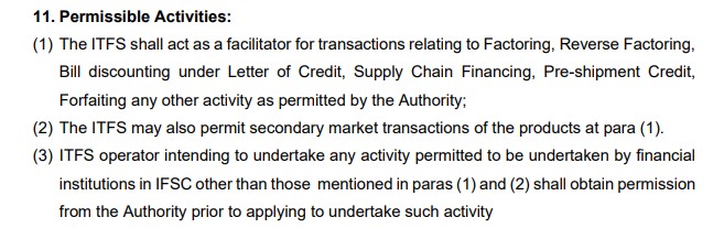 Permissible Activities stated in ITFS Guidelines